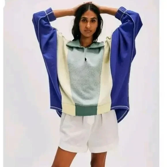 Free People Sidewalk Sweatshirt in Mallard Combo Size Large EUC *READ - Picture 2 of 8